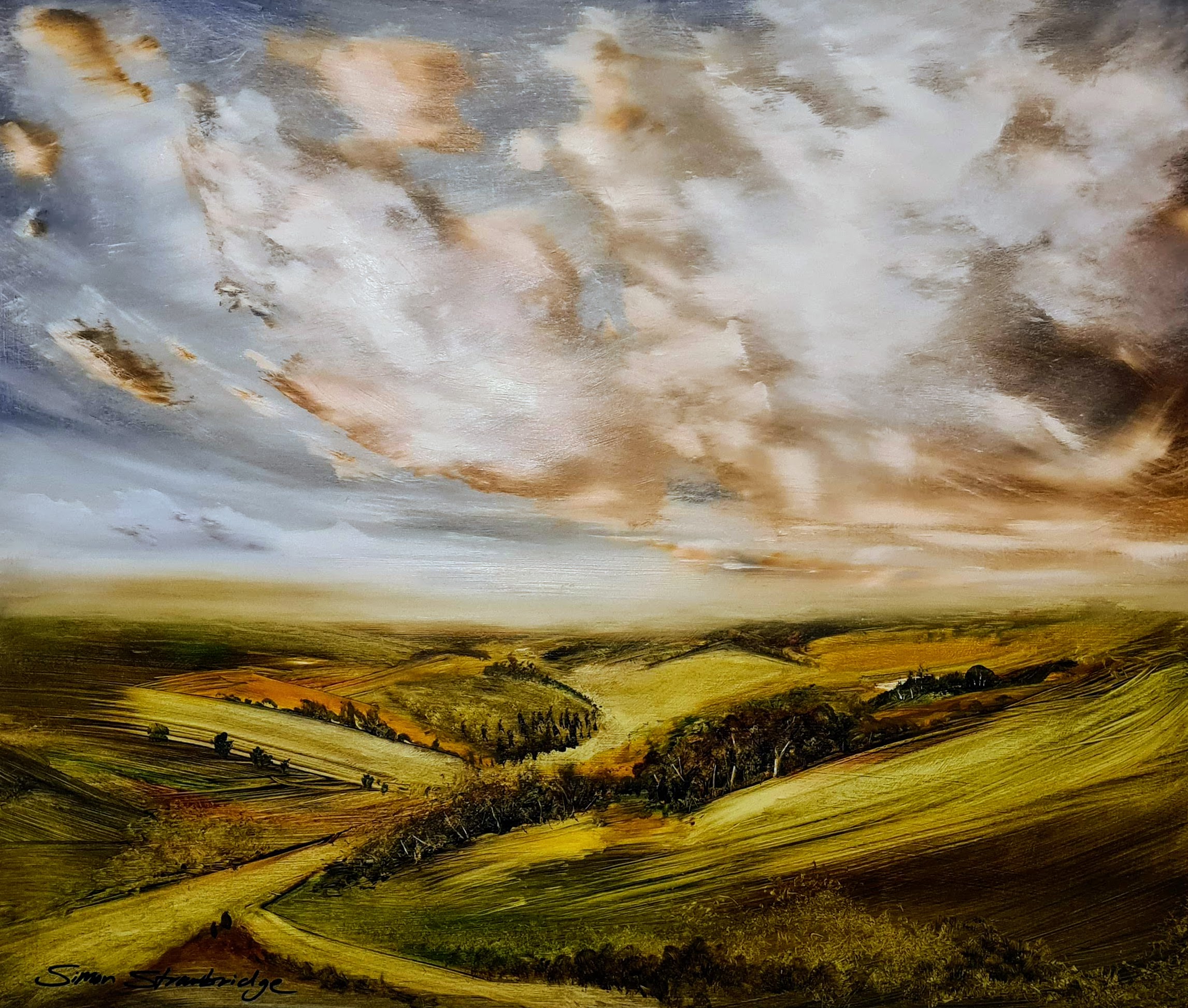 Harvest fields and Big Sky - Oil Painting by Simon Strawbridge